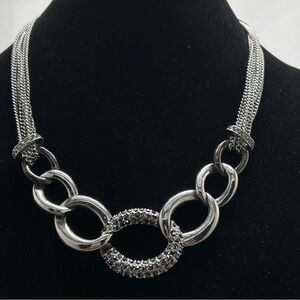 Chico’s, Silver And Gray Crystal Oval Link Necklace
